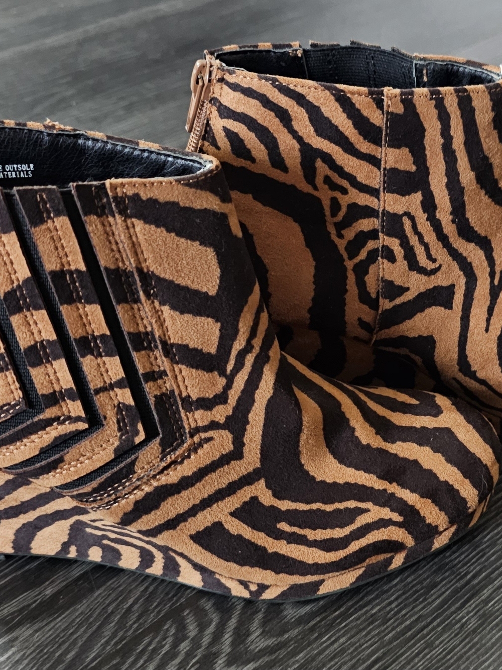 Sugar Brown and Camel Zebra-Print Ankle Suede Booties NWOT